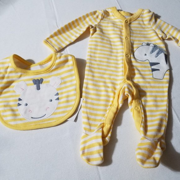 Gymboree Outlet Newborn Used Zebra Sleeper & NWT Bib. - Picture 1 of 3